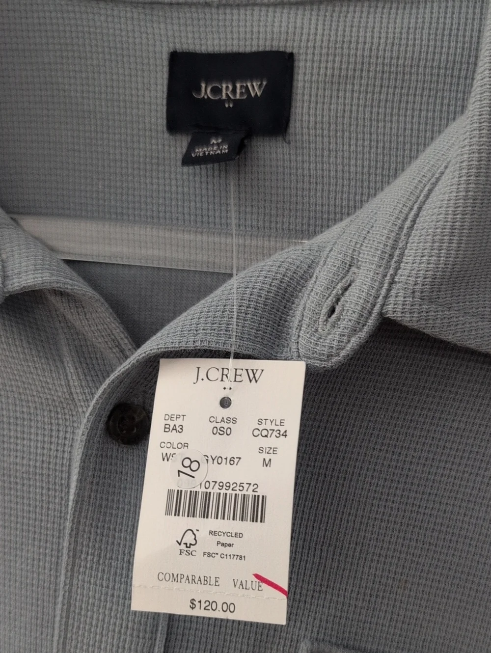 J. Crew  muted blue waffle knit button-up